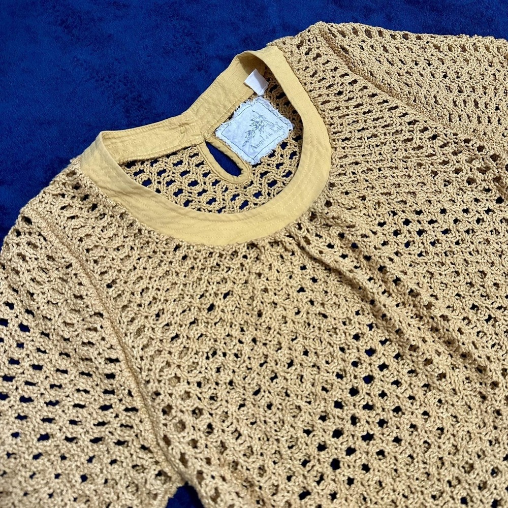 Anthro Angel of the North Senoia Crochet Knit Top M Mustard Cotton Boho - Picture 5 of 12